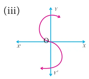 Graph (iii): a magenta S-shaped curve turned vertically about the Y-axis that doubles back on itself, so some vertical lines cut it more than once.